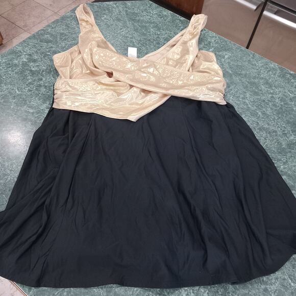Roaman's Swimsuit Plus Size 3x 24W Gold and Black Attached Brief Full Coverage - Picture 1 of 12